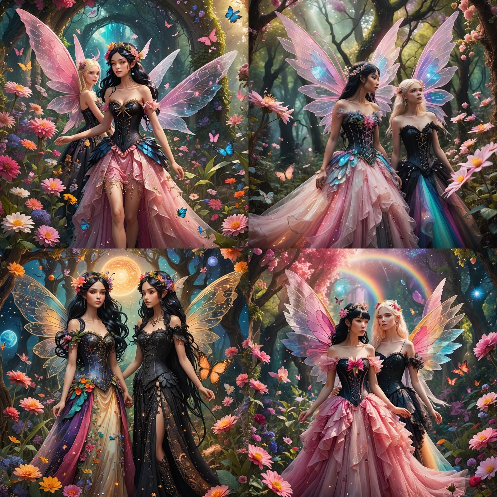 Pink Mystical Garden with Two Fairies: Fantasy Concept Art