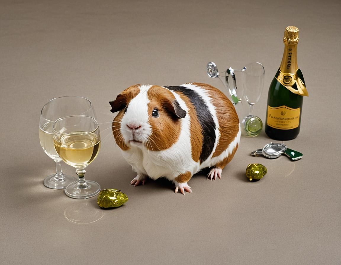prize winning guinea pig with champagne