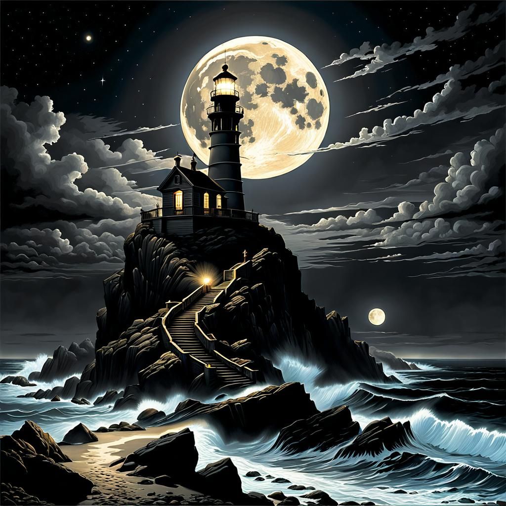 Lighthouse on Stormy Coast in Digital Baroque Style