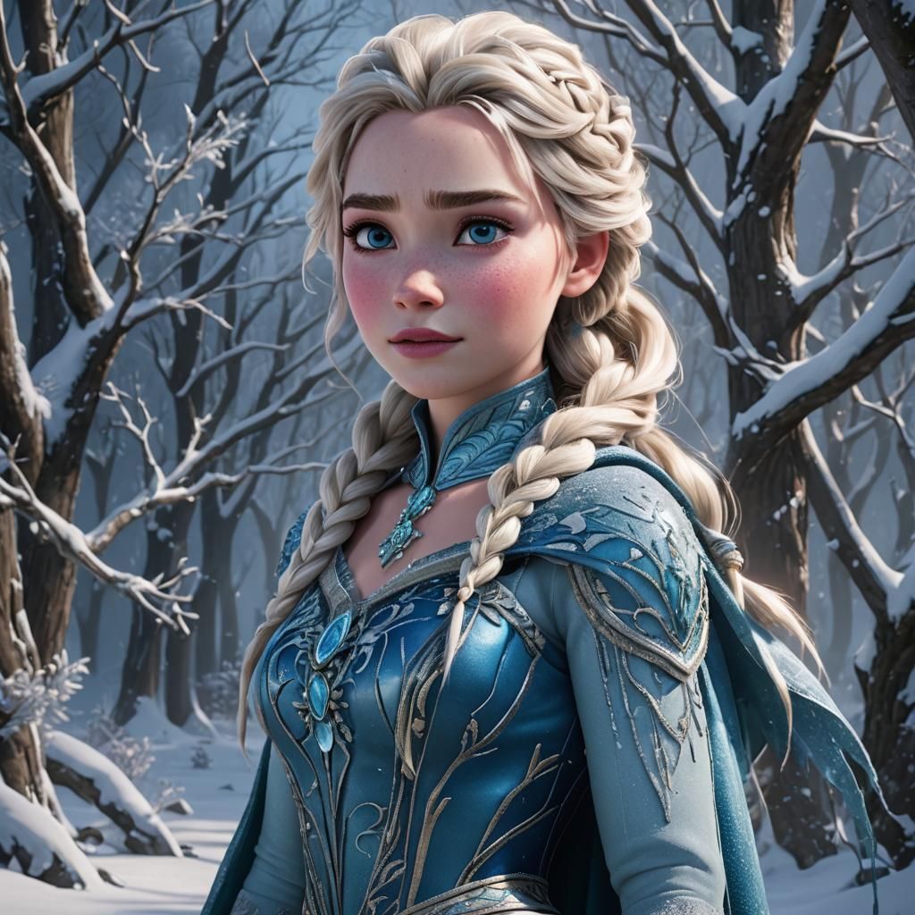 Realistic Elsa from Frozen in Detailed Matte Painting