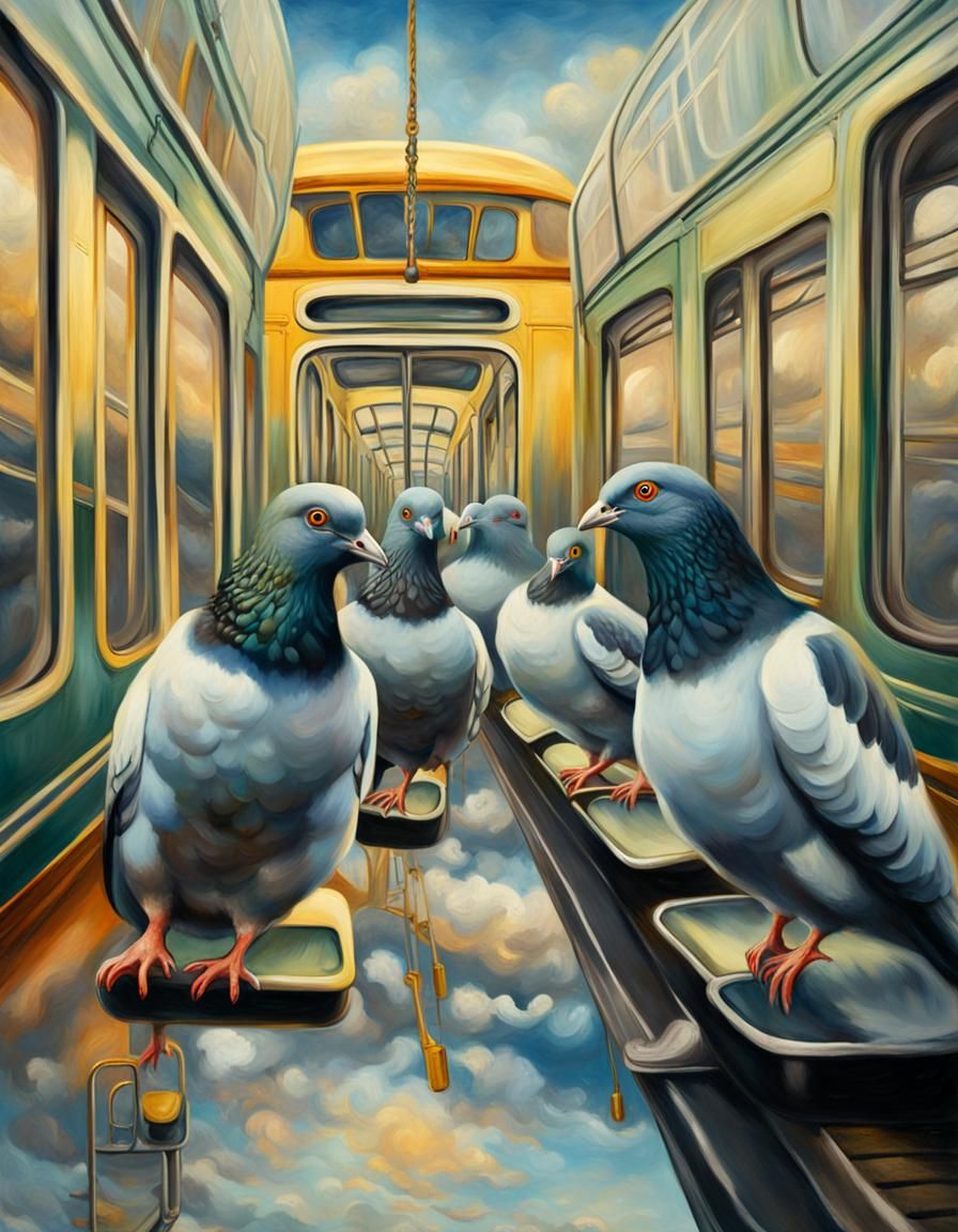Hyper-Realistic Surrealist Masterpiece of Pigeons in a Dream...