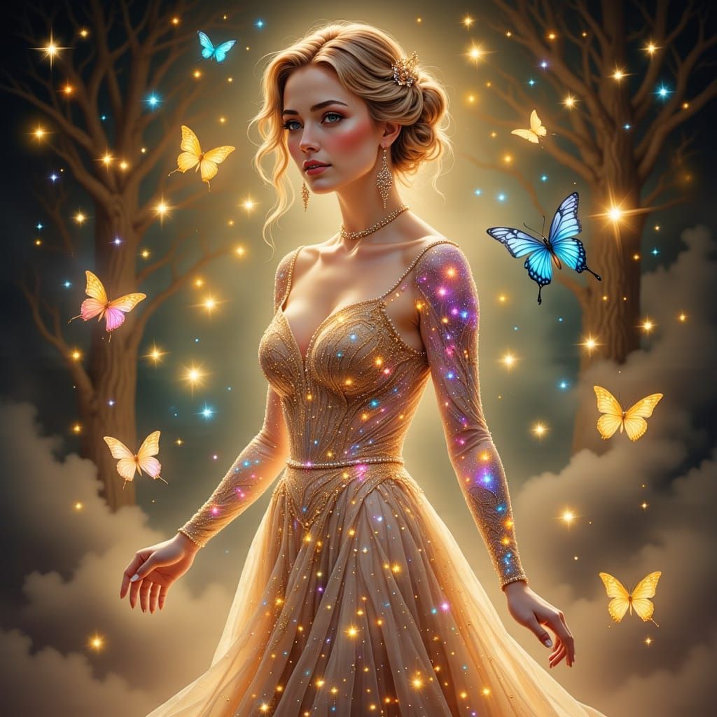 Serene Blonde Woman with Celestial Tattoos