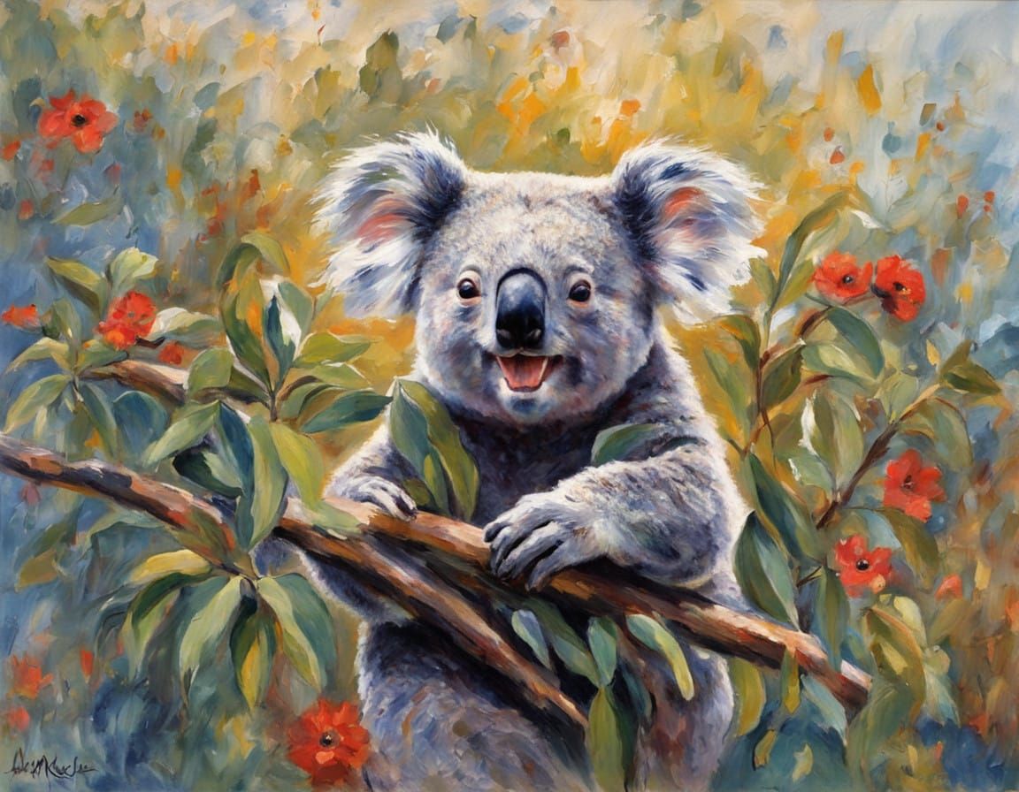 Sunny Koala Smiles in Impressionist Brilliance