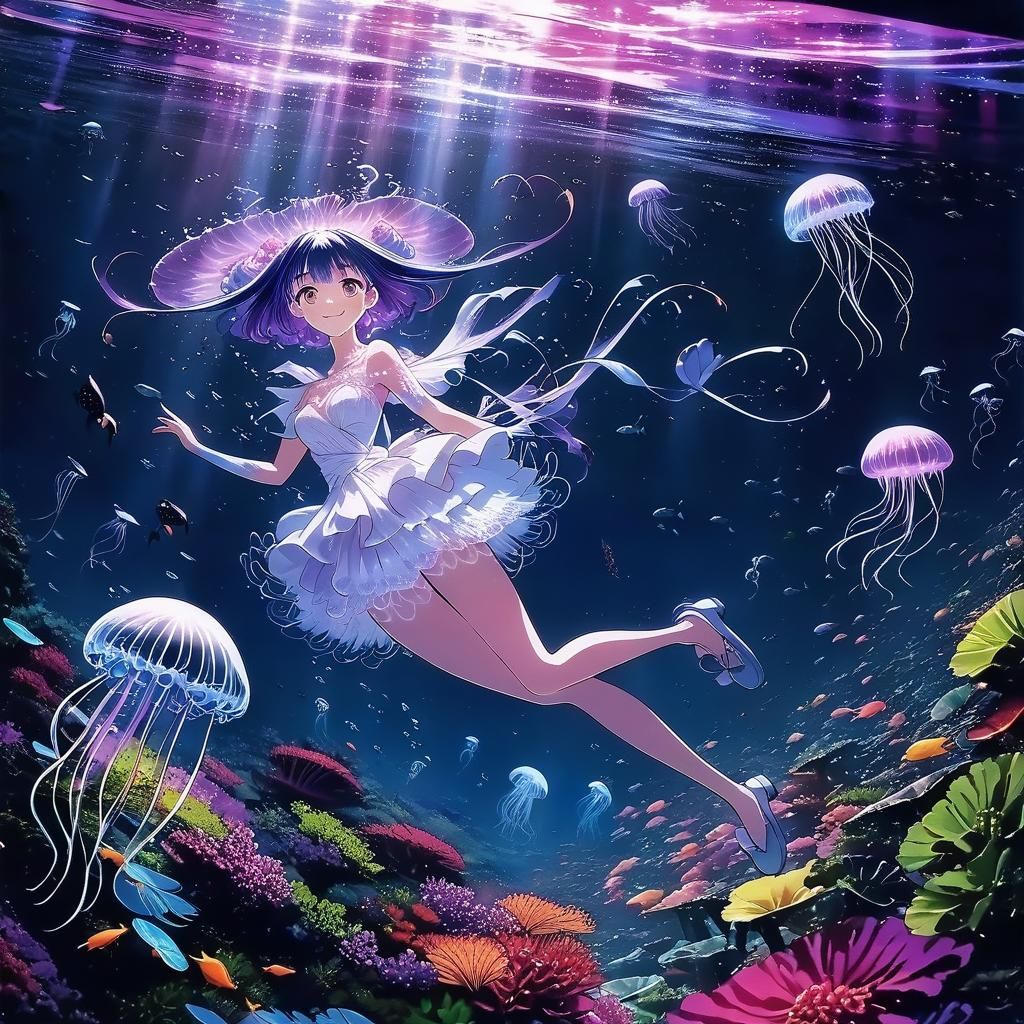 Jellyfish Girl in Cel-Shaded Manga Style
