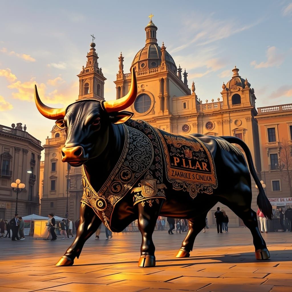 Spanish Fighting Bull in Plaza del Pilar: Classical Style