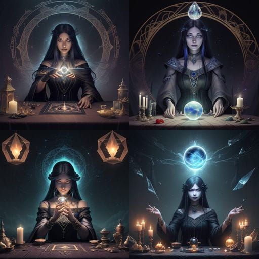 Fortune Teller in a Mystical Tent with Crystal Ball