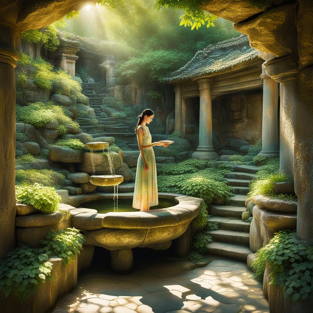 Wishing Well Scene in Dreamlike Watercolor Style