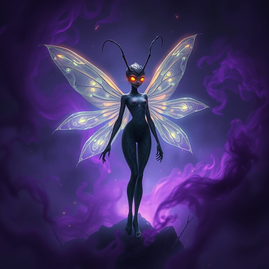 Mystical Insect Fairy in Dark Fantasy Realm