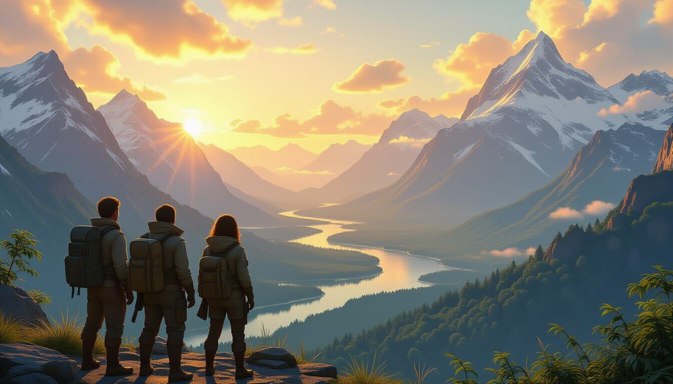 Adventurers Discover New Continent at Dawn