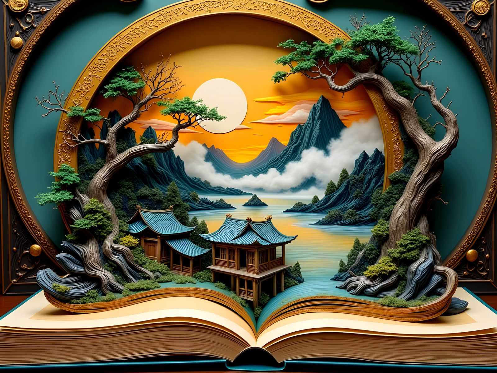 Pop-Up Book of Ancient Chinese Landscapes in Ukiyo-e Style