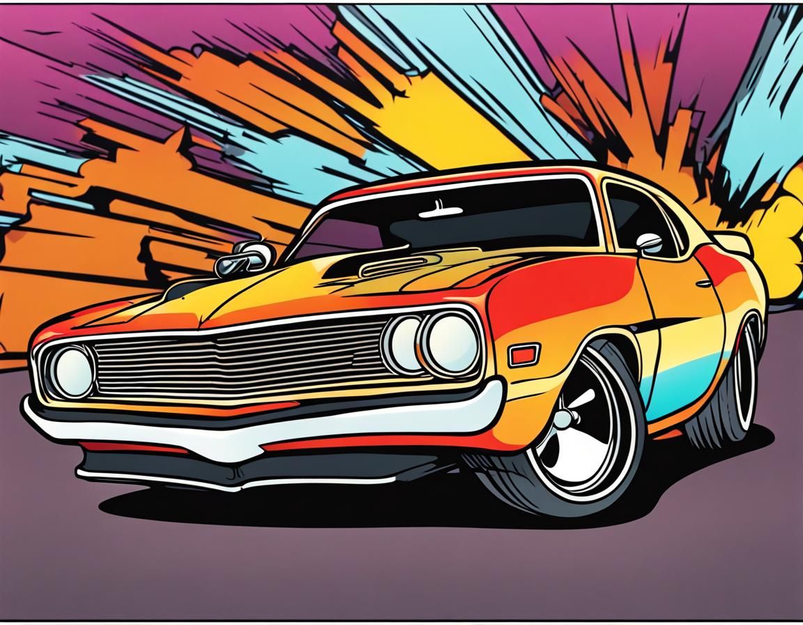 70's Cartoon Hot Rod Muscle Car Illustration