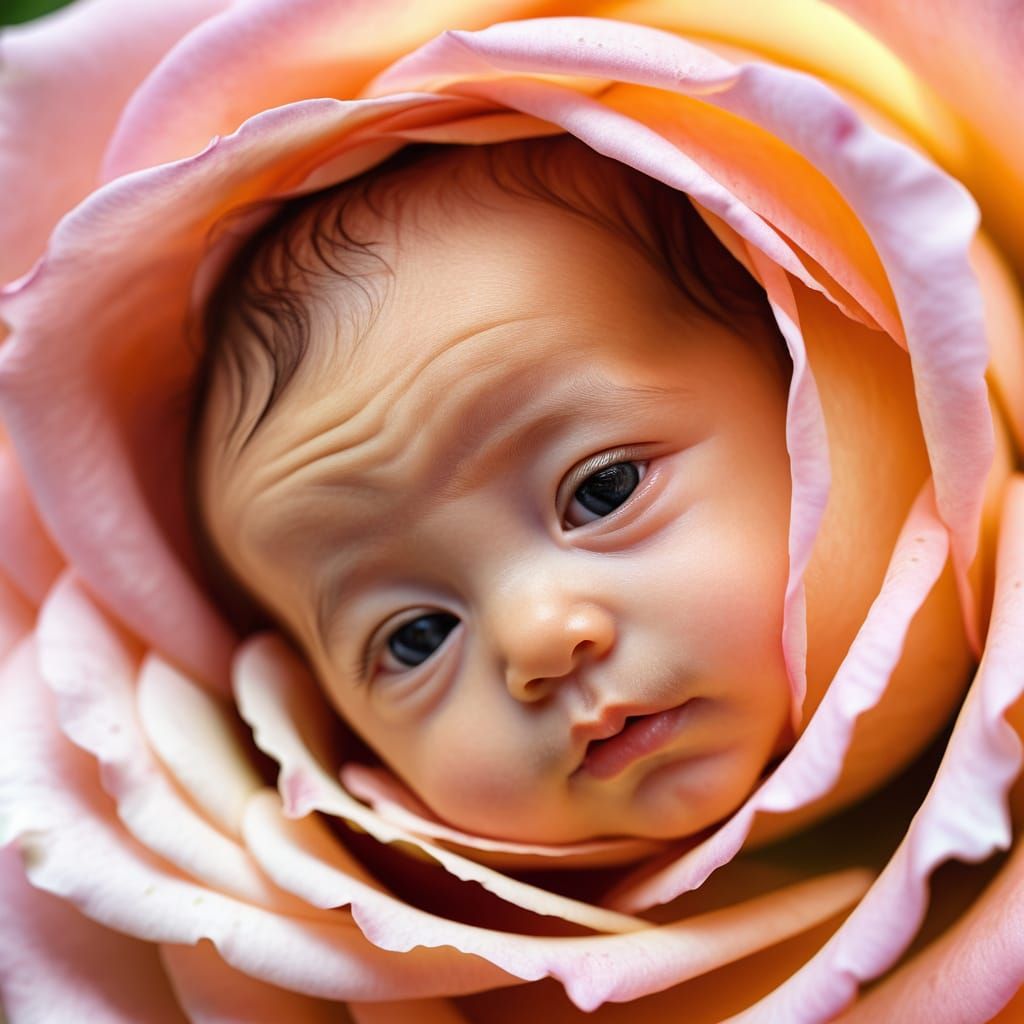 Dreamy Infant Enveloped in Rose Bud Whimsy