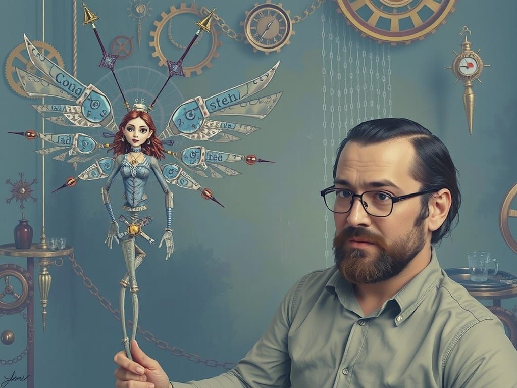Steampunk Character in Whimsical Setting