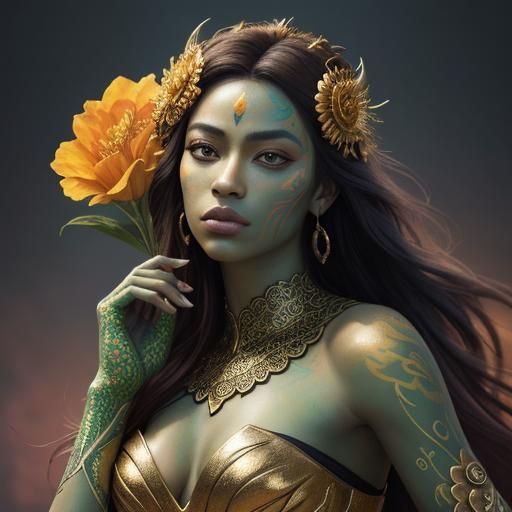 Dragon Peacock Woman in Abstract Expressionism Style