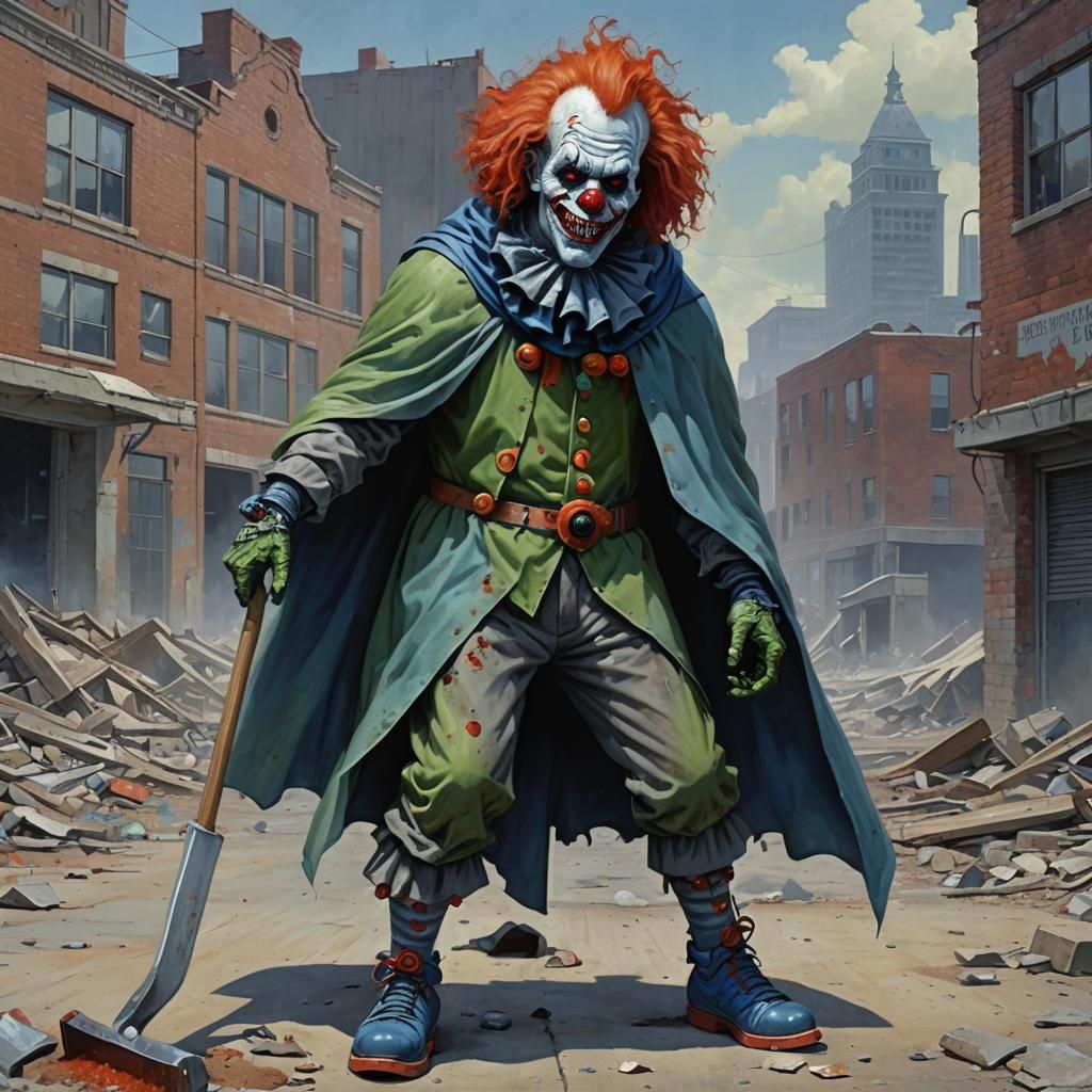 Sinister Zombie Clown in Wasteland Setting