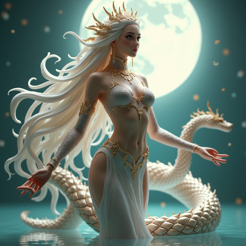Majestic Serpent Goddess in Anime-Inspired 3D Art