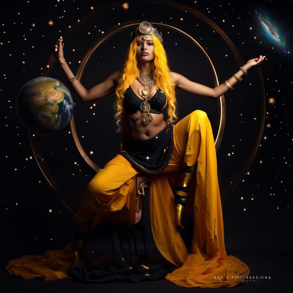 Celestial Indian Goddess in Space with Galaxy Bra