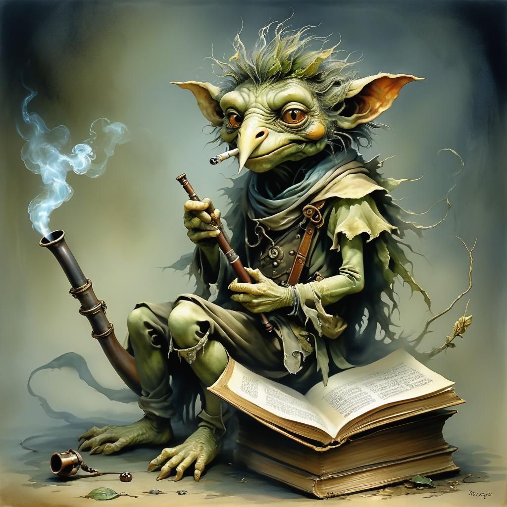 Storybook Creature with Pipe in Fantasy Style
