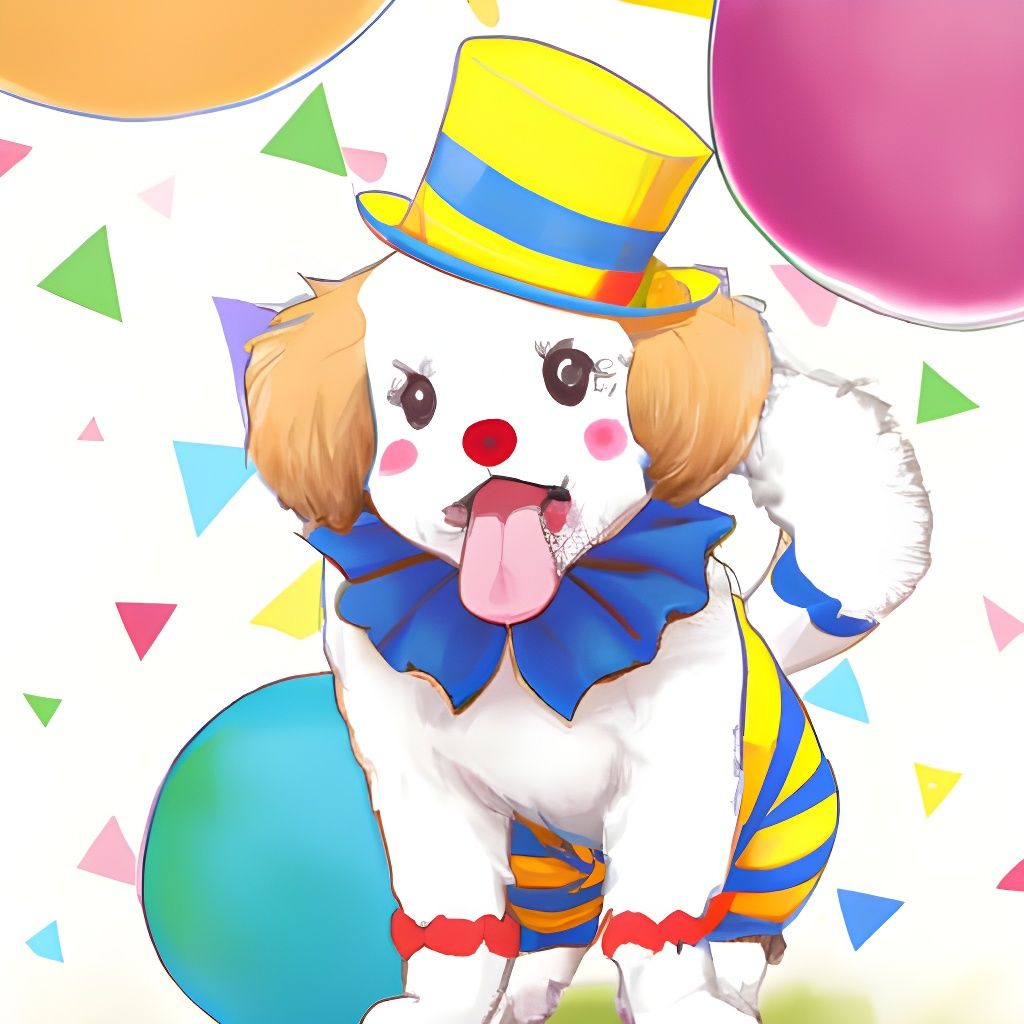 Cute Puppy Dressed as Circus Clown in Anime Style