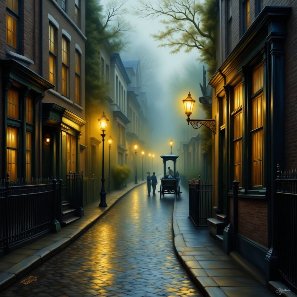 Victorian London Alley in Drizzling Rain