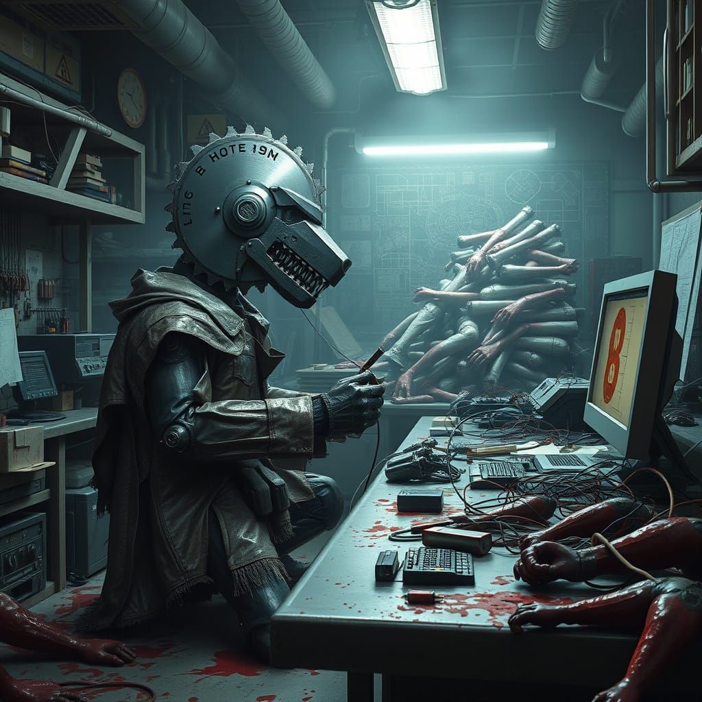 Menacing Robot Dog in Gritty Sci-Fi Laboratory