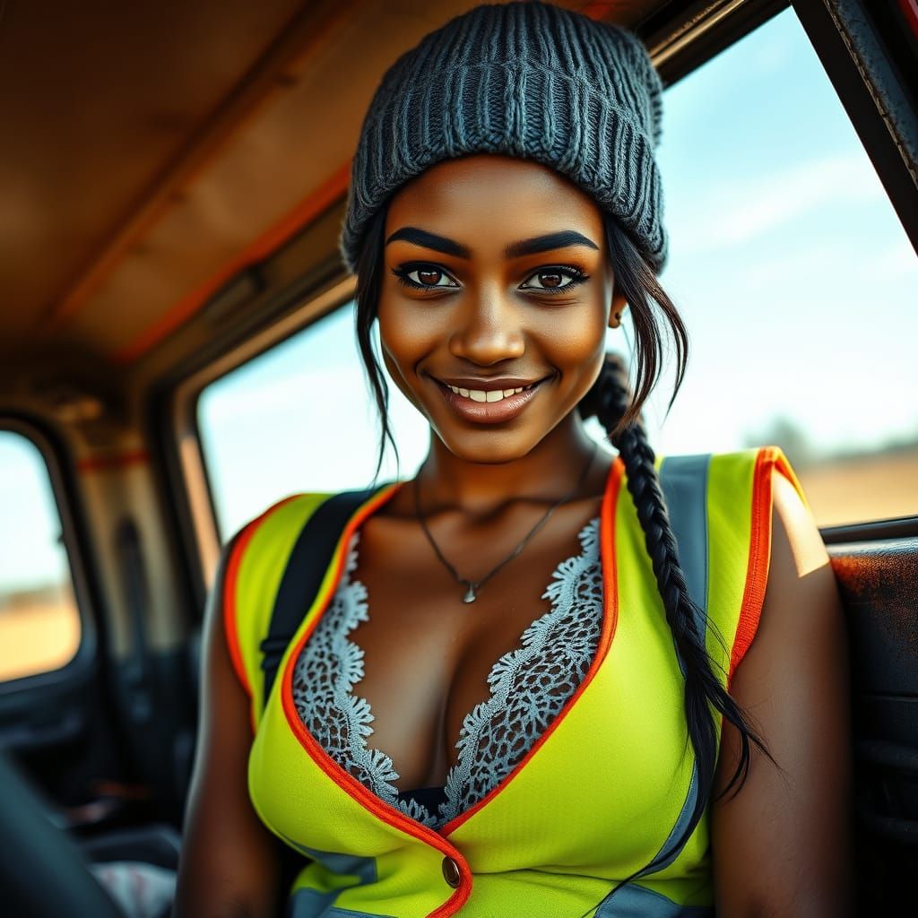 Photorealistic Portrait of a Woman Truck Driver