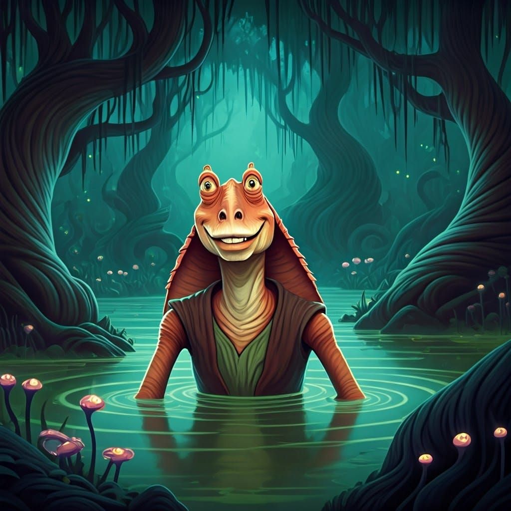 Jar Jar Binks in Mystical Swamp, Moebius Style