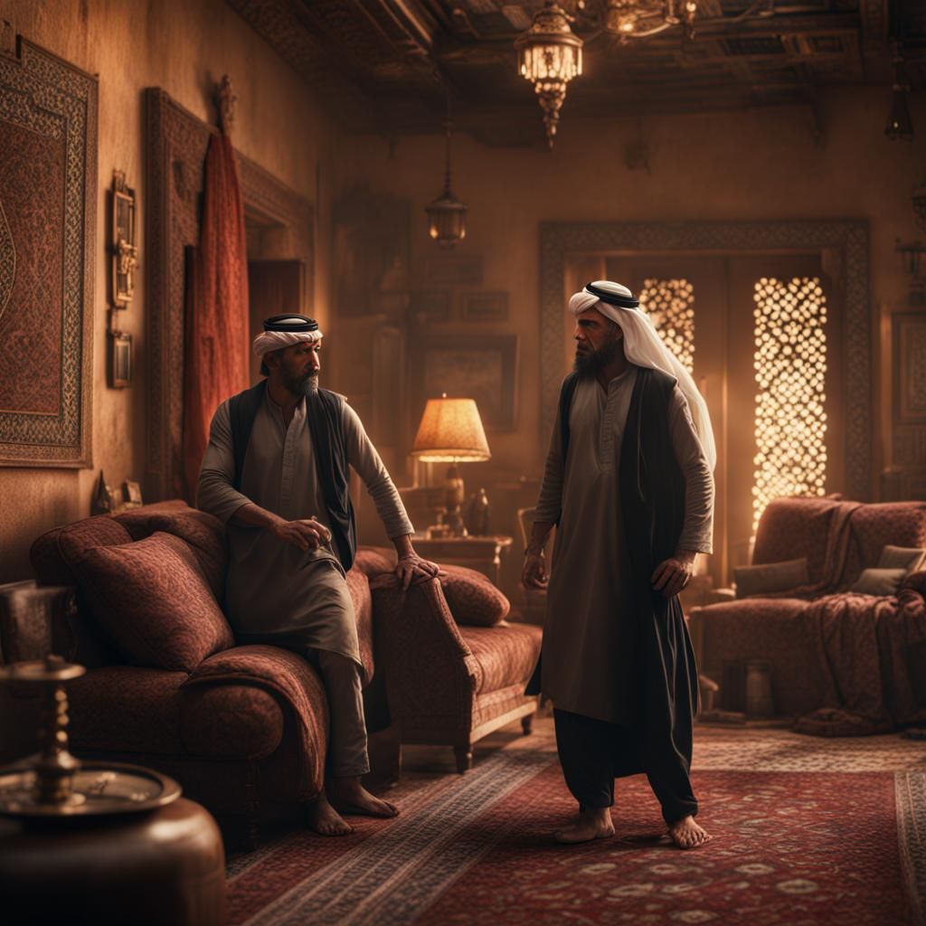 Dramatic Image of Angry Middle-Eastern Men