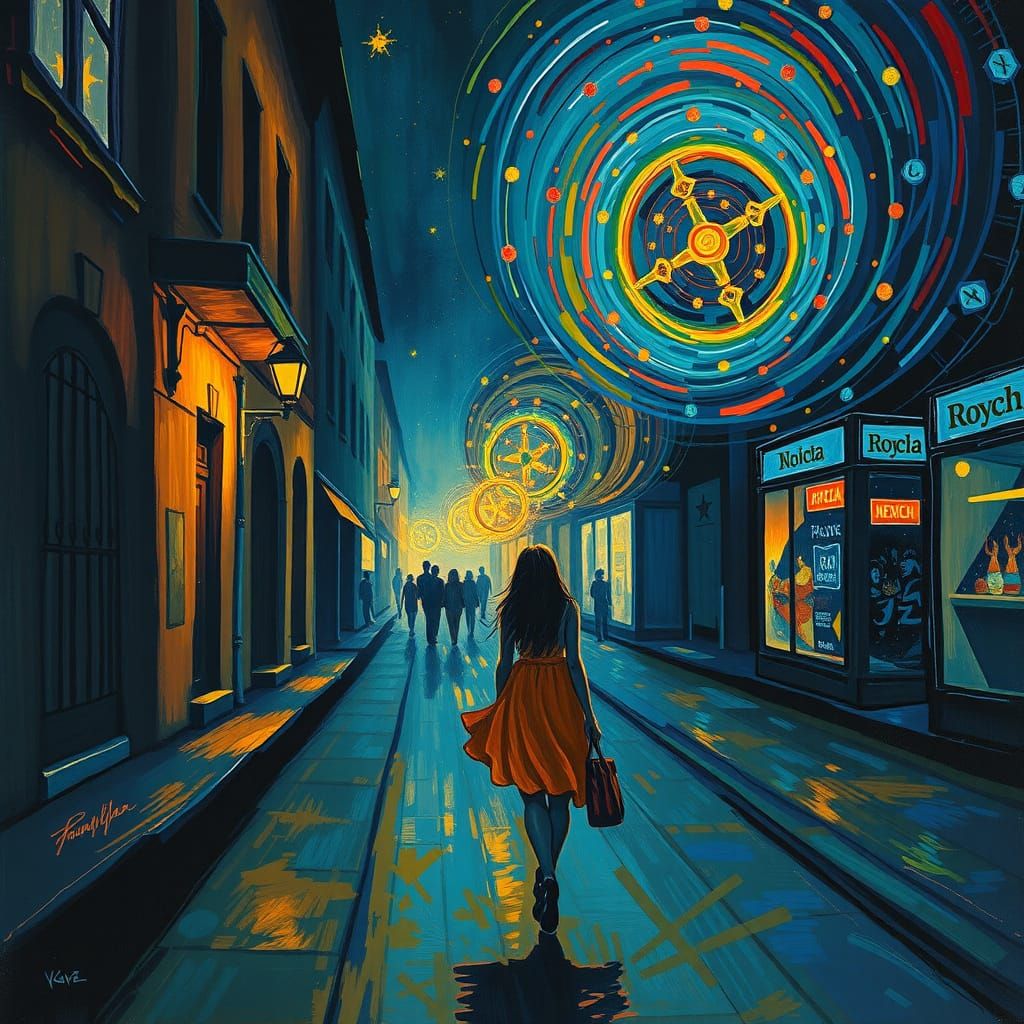 Vibrant Night Street Scene in Expressive Brushstrokes