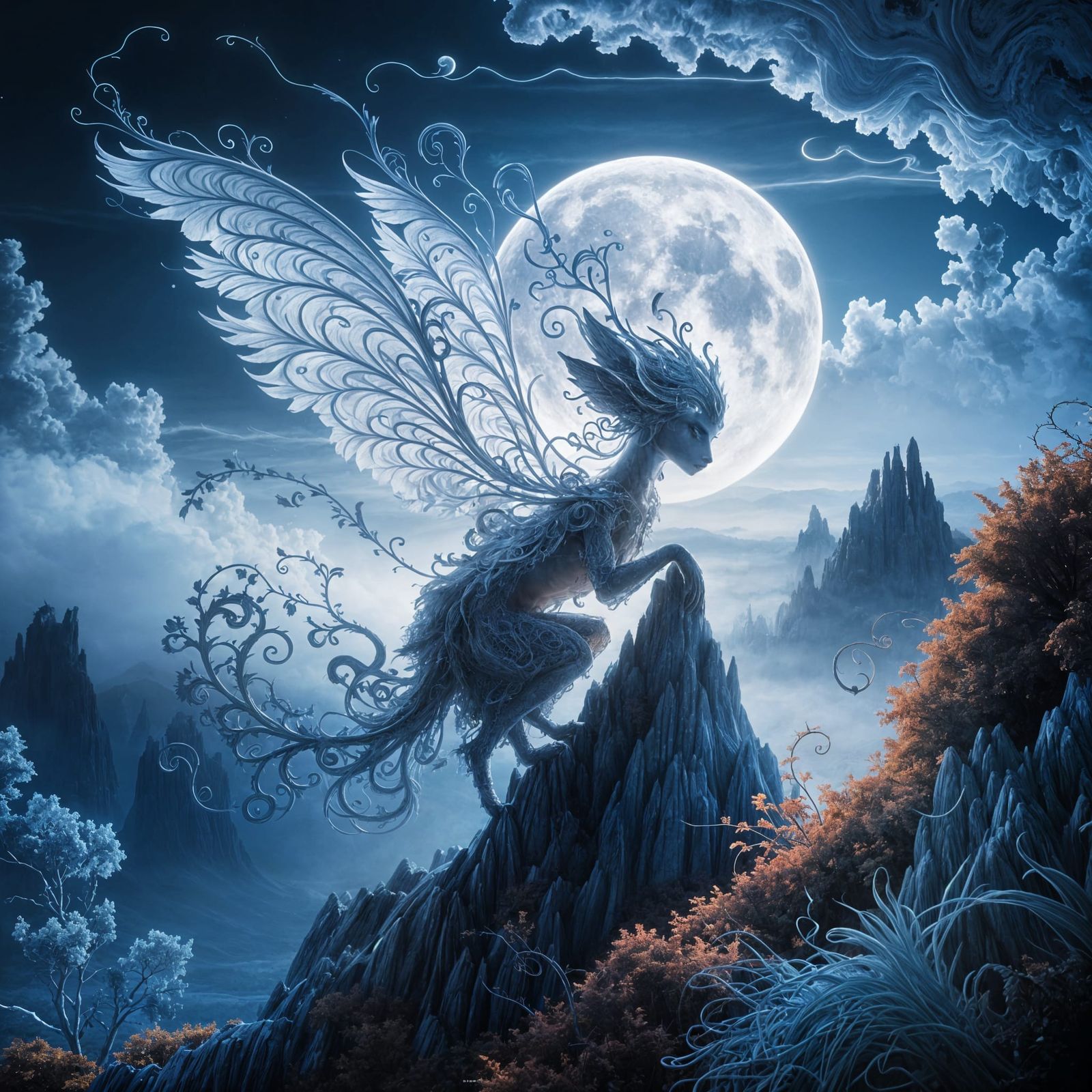 Mystical Creature on Misty Peak in Zentangle Style