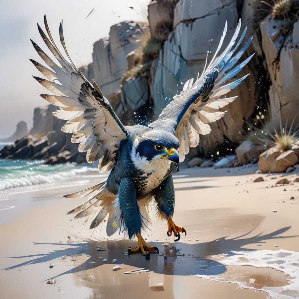 Peregrine Falcon Stoops Over Spring Coastal Cliffs in Hyperr...