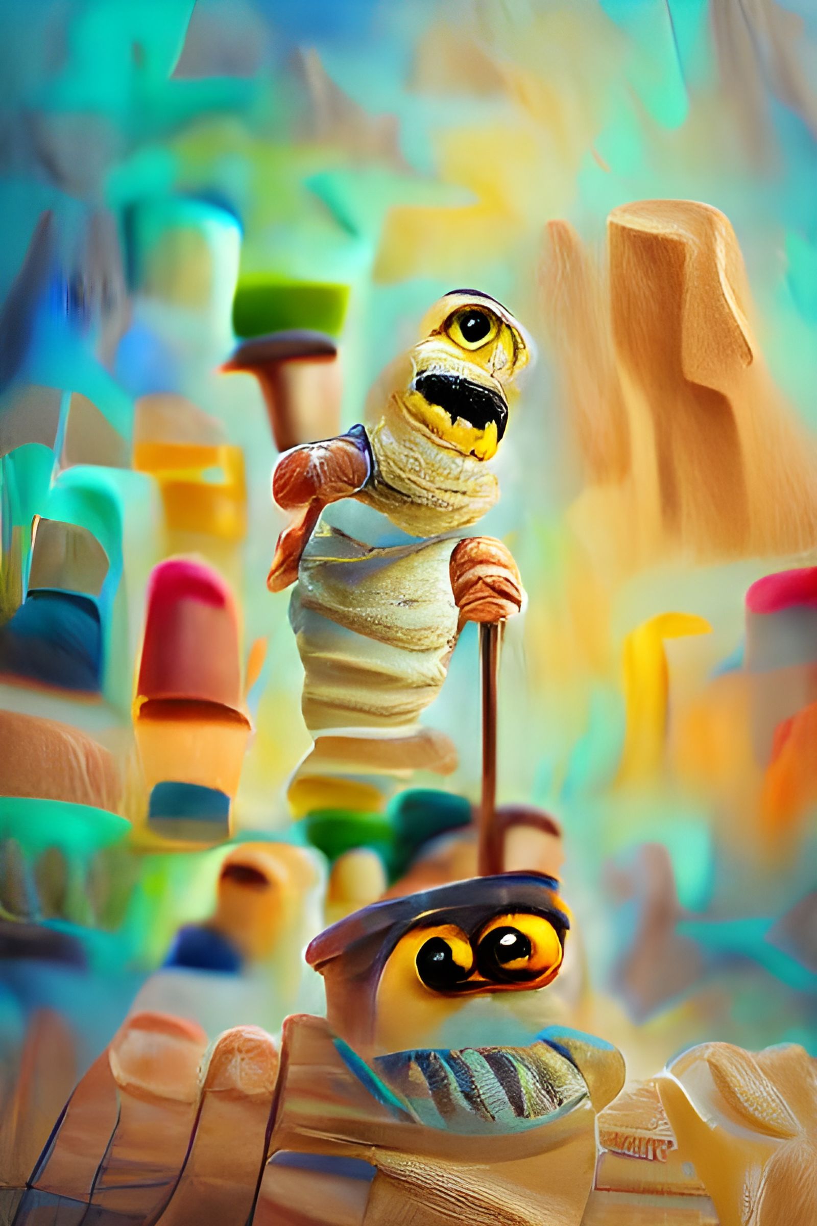 Mummy in Pixar Looney Tunes Claymation Style