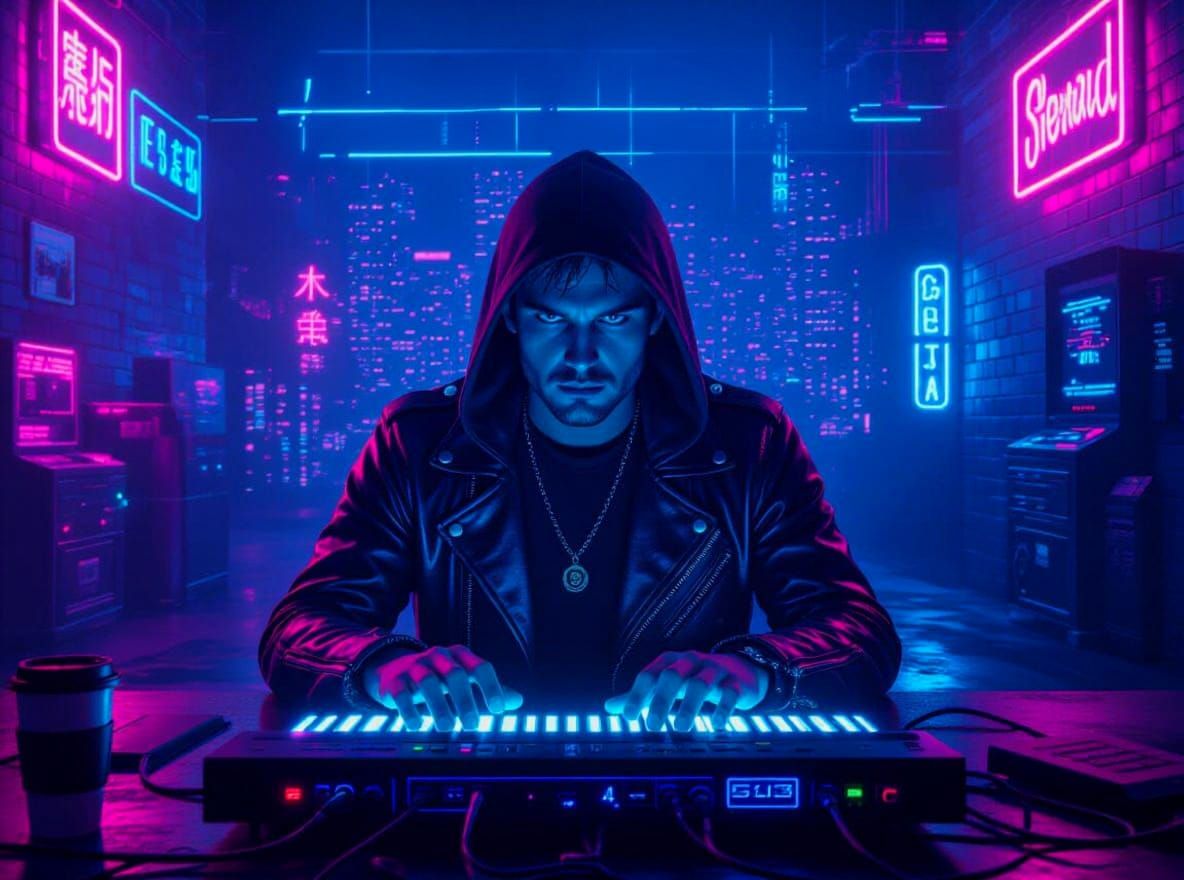 Glowing Neon Horror in Cyberpunk Style