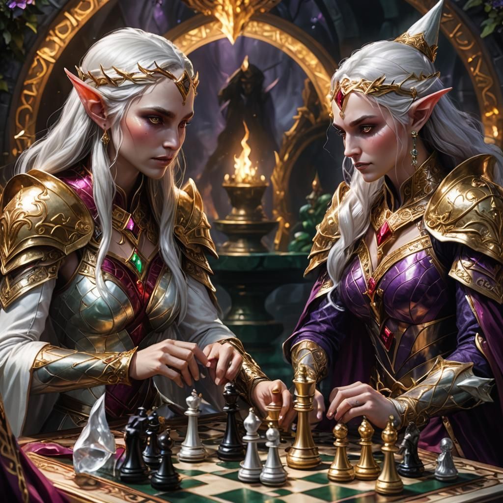 Elven Goddesses Play Chess with Magic Orbs