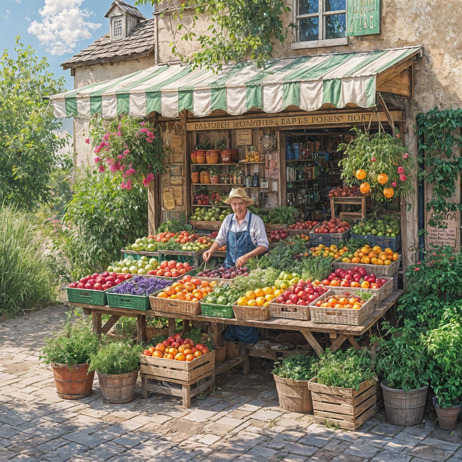 Vibrant Farmer's Kiosk in Impressionist Style