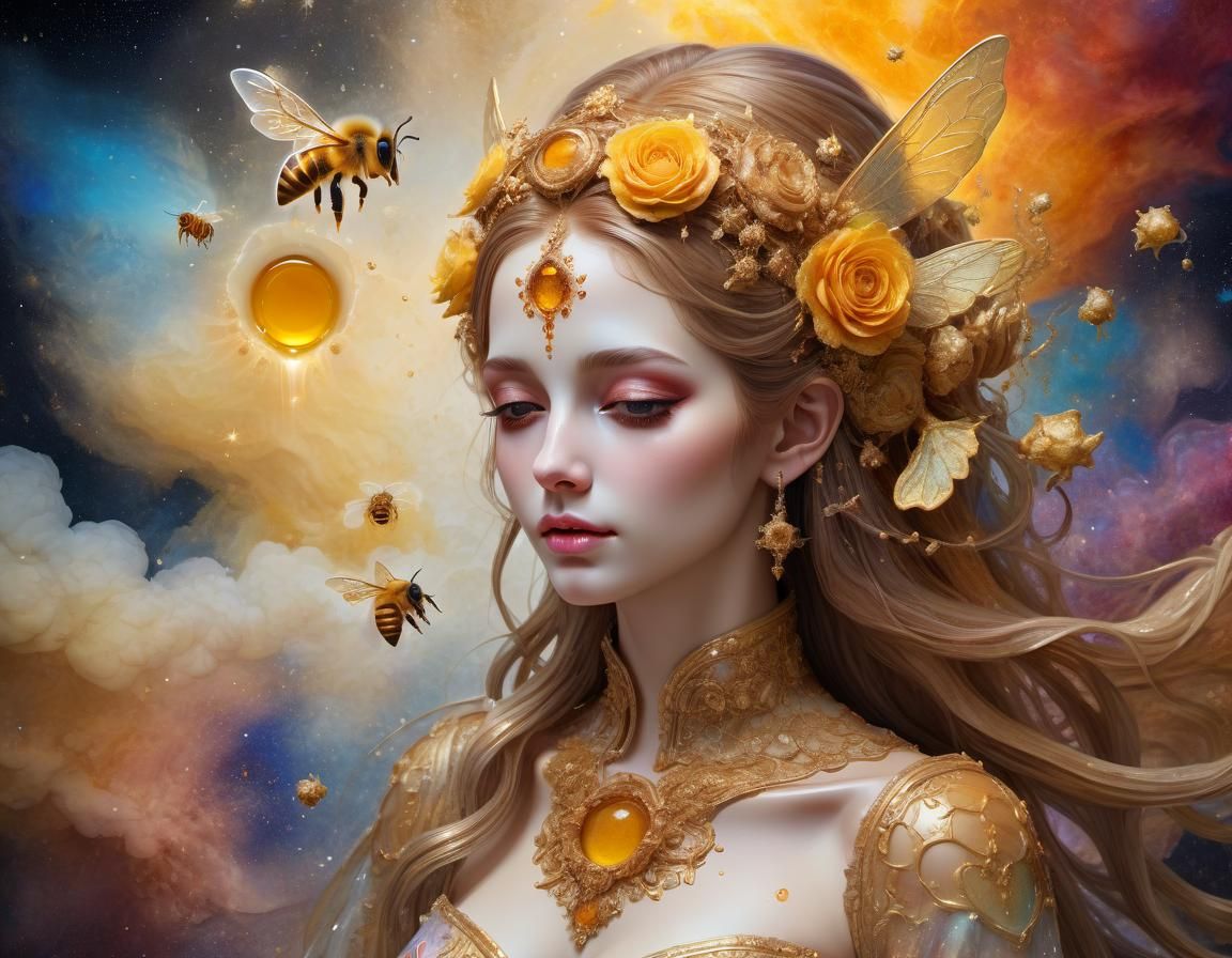 Celestial Wedding Deity in Mixed Media