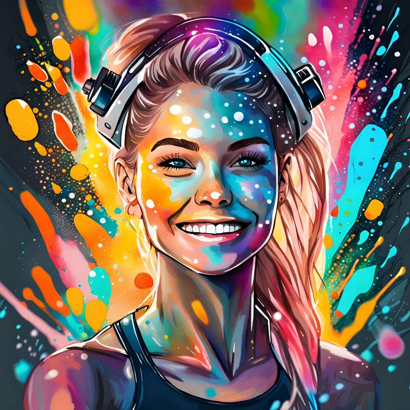 Fitness Influencer in Watercolor Style with Robot Artist