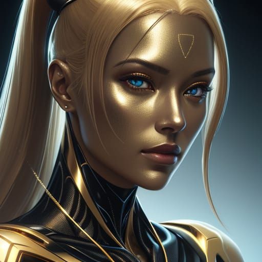 Elegant Cybernetic Goddess with Golden Accents