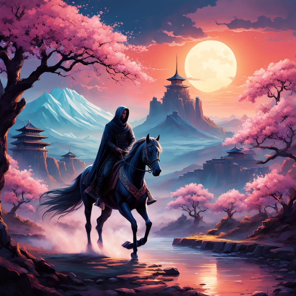 Heroic Figure Plays Electric Guitar on Galloping Horses Amid...