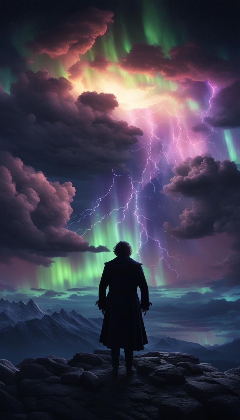 Beethoven Silhouette with Aurora Borealis