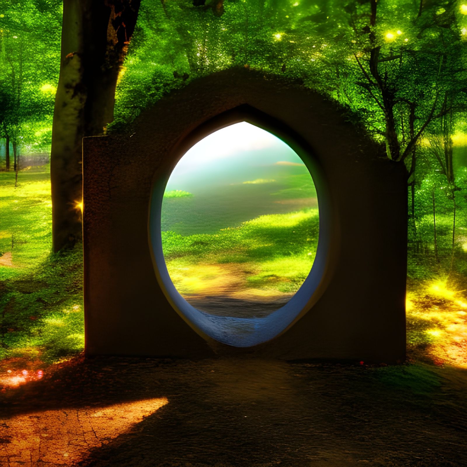 Magic Portal to Another World in Lush Forest