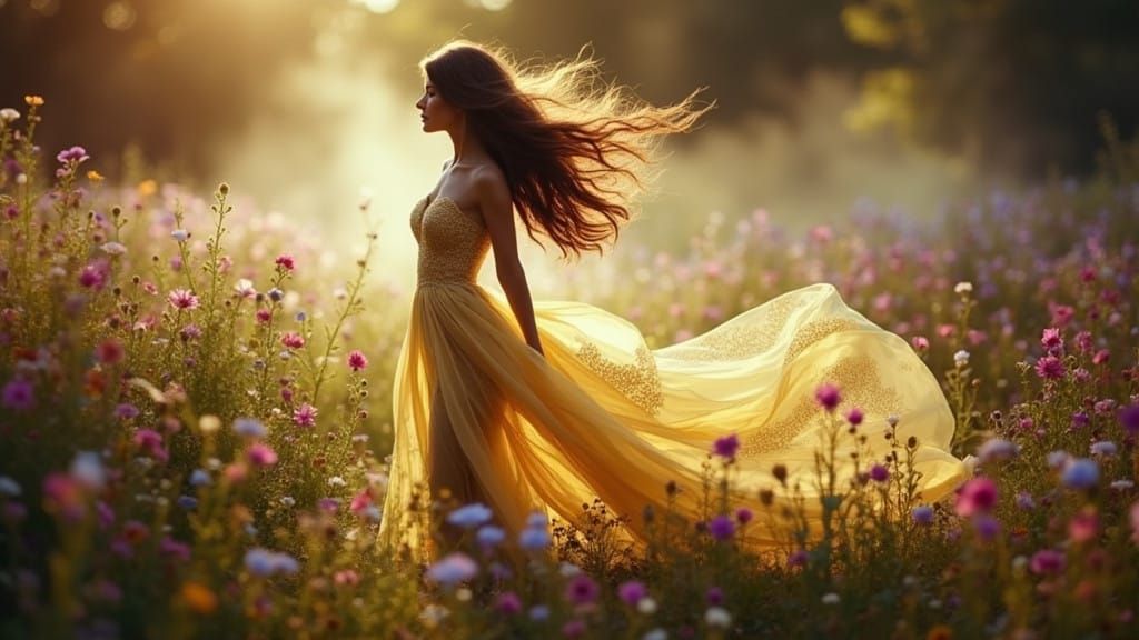 Ethereal Beauty in a Vibrant Wildflower Meadow