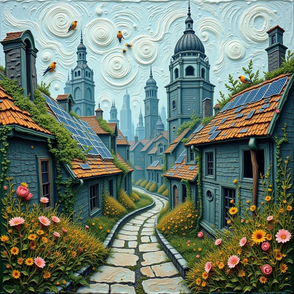 Futuristic Eco-City Reclaimed by Nature in Surreal Art Style