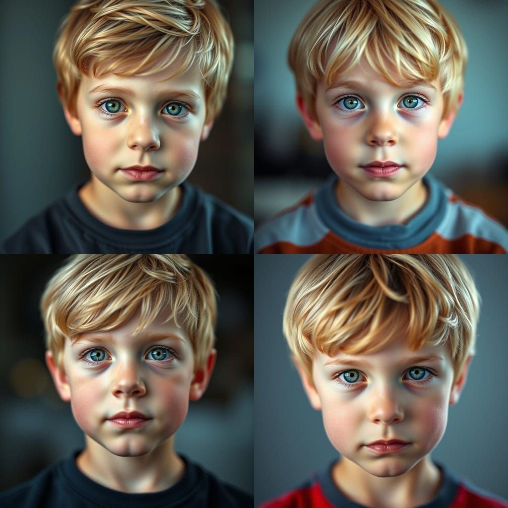 Stunning 3-Year-Old Boy with Bright Green Eyes in a Close-Up...