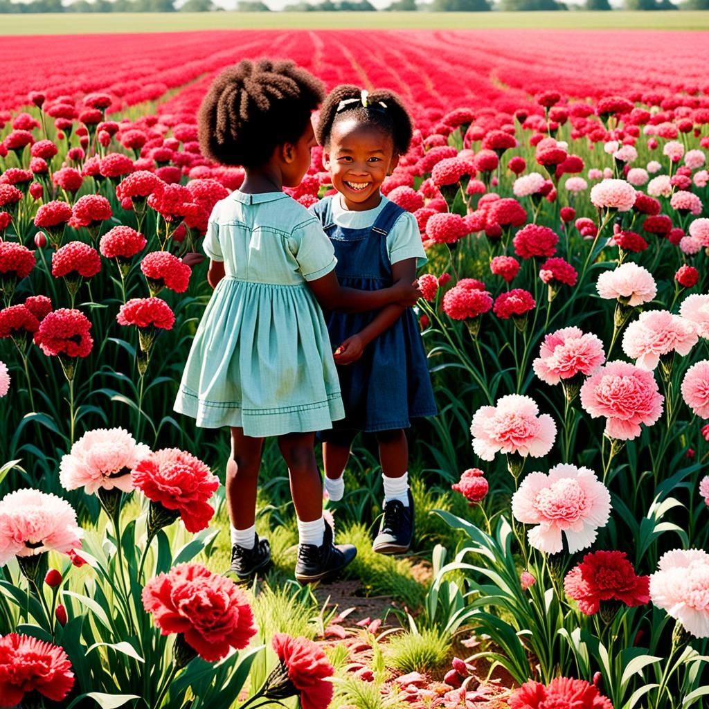 Children Playing in Carnation Field