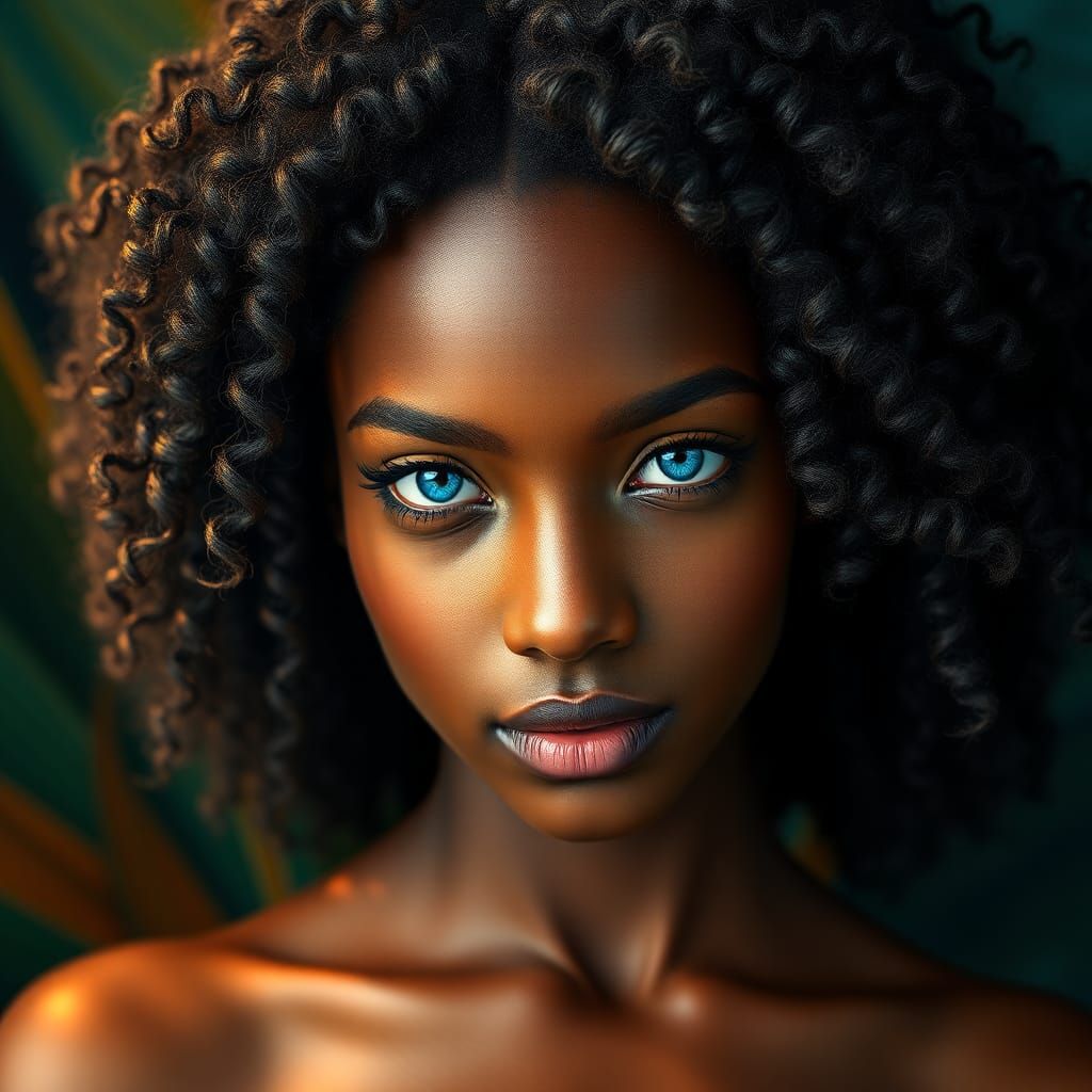 Portrait of African Woman with Blue Eyes in Art Nouveau Styl...