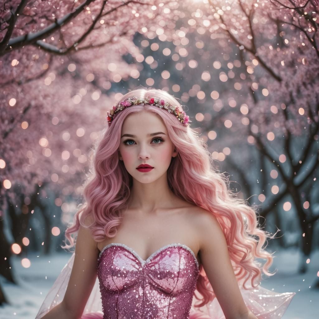 Snow White as Space Mermaid with Pink Sparkles