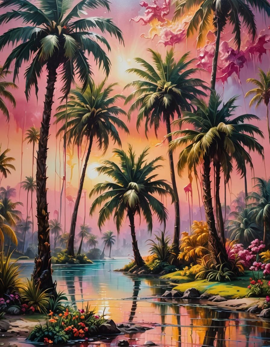 Surreal Palm Trees in Romantic Fairytale Setting
