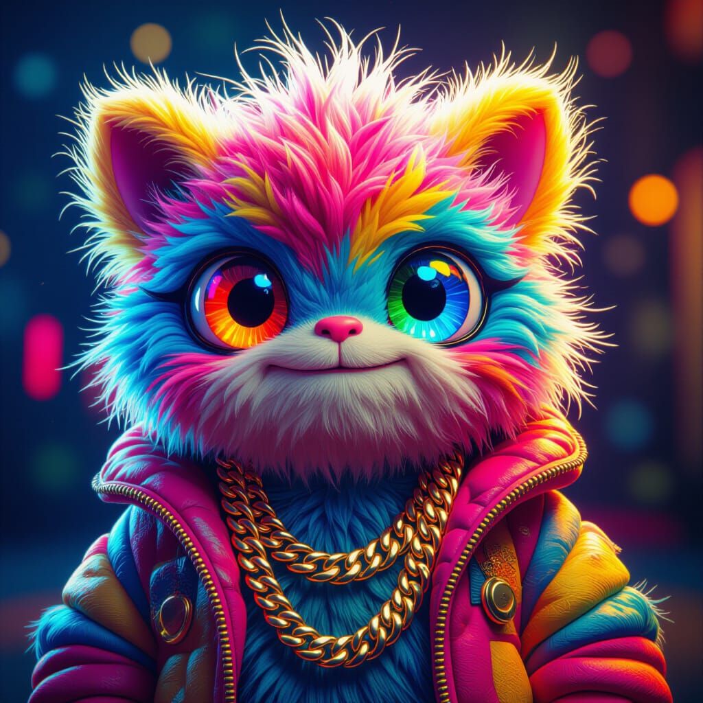 Cute Fluffy Monster Portrait in Vibrant Colors