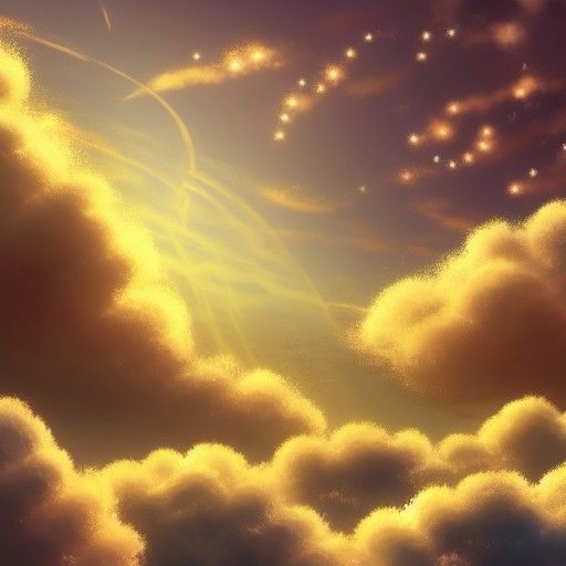 Anime Cloud City with Golden Sunset